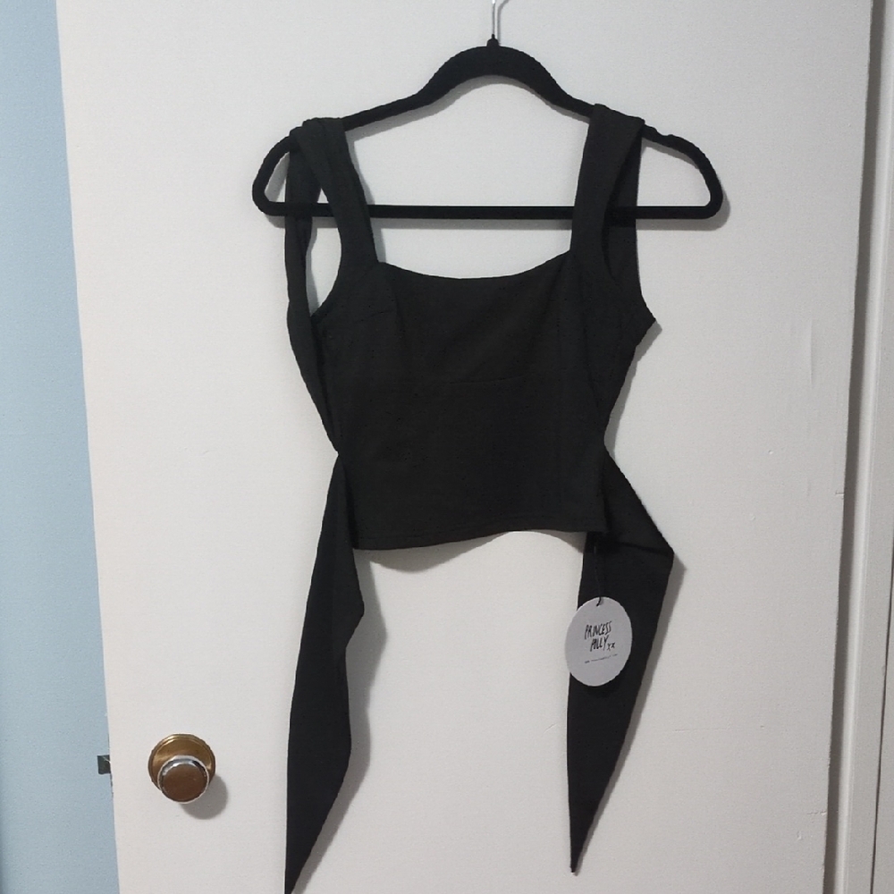 Princess Polly Black Tie Front Crop Tank